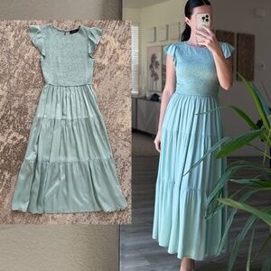 ZESICA Women's 2025 Summer Casual Flutter Short Sleeve Crew Neck Smocked Elastic